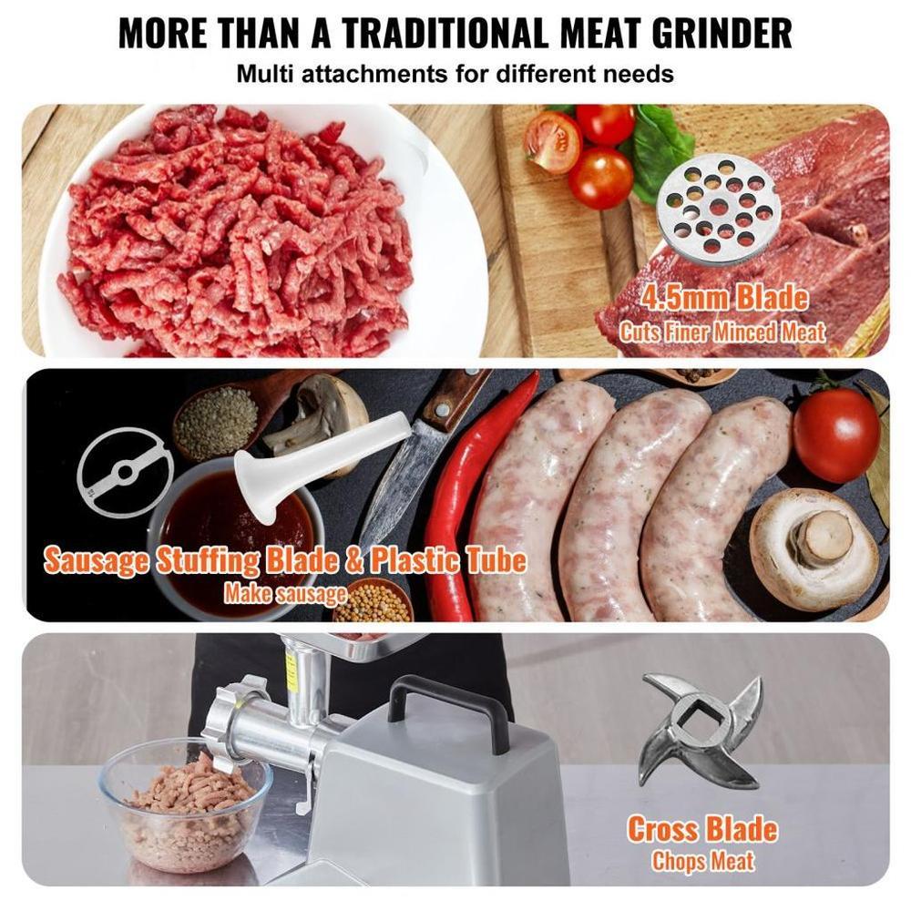 Electric Meat Grinder, 5 Lb/Min Capacity, 575W（800W MAX) Industrial Meat Mincer with Blade, Grinding Plate, Sausage Stuffing Blade and 3 Tubes, Aluminum Commercial Meat Grinder