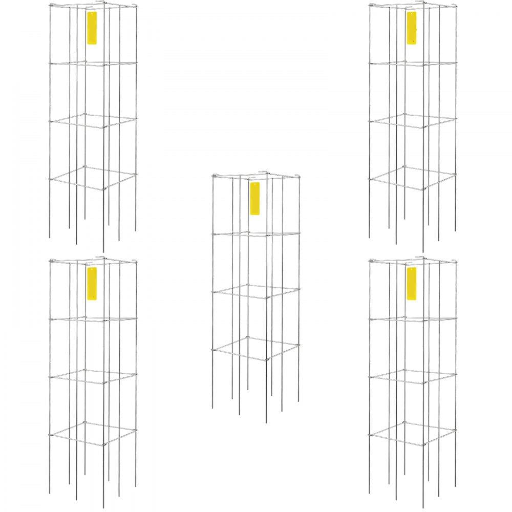 Tomato Cages, 11.8" x 11.8" x 46.1", 5 Packs Square Plant Support Cages, Silver PVC-Coated Steel Tomato Towers for Climbing Vegetables, Plants, Flowers, Fruits