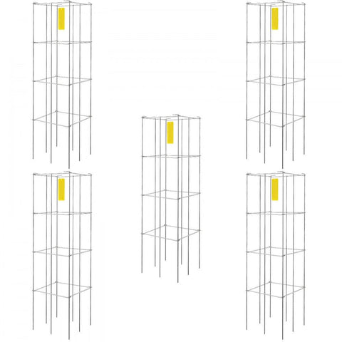 Tomato Cages, 11.8" x 11.8" x 46.1", 5 Packs Square Plant Support Cages, Silver PVC-Coated Steel Tomato Towers for Climbing Vegetables, Plants, Flowers, Fruits