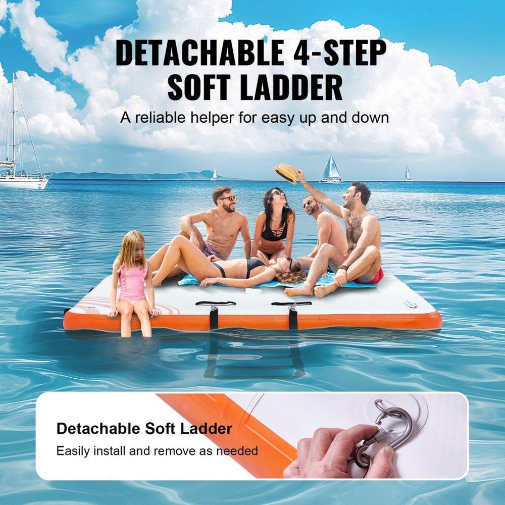 Inflatable Floating Dock, 8 x 6FT Inflatable Dock Platform, Non-Slip Water Floating Dock Mat with Detachable Ladder & Portable Carrying Bag, Floating Platform Island Raft for Ocean Pool Beach