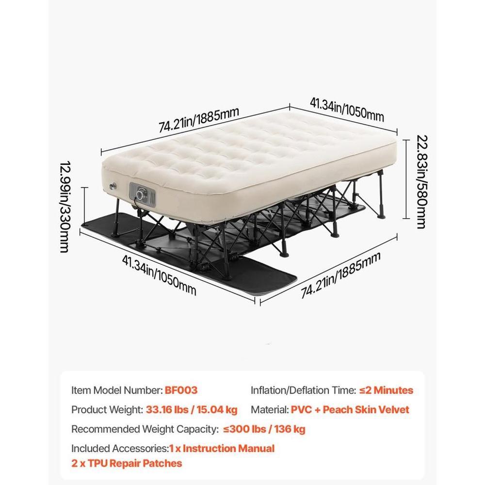Air Mattress with Frame Inflatable Single Camping Cot with Built in Pump Portable Folding Air Bed Supports 300 lbs for Guests Travel Indoor Outdoor