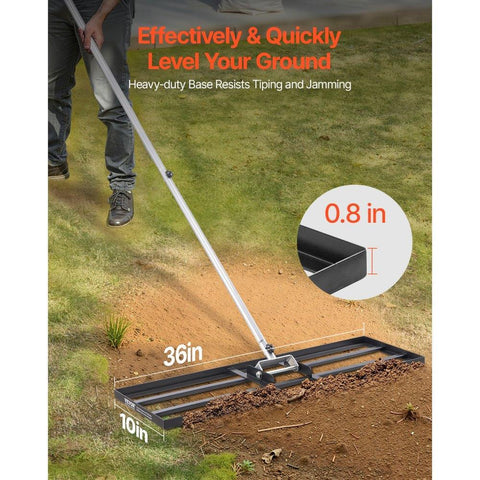 10x36in Lawn Leveling Rake Heavy Duty 83.9in Adjustable Handle for Yard & Garden
