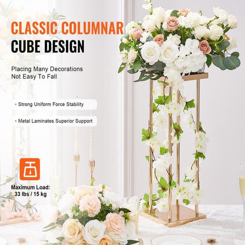 4PCS Gold Metal Column Wedding Flower Stand, 23.6inch High With Metal Laminate, Vase Geometric Centerpiece Stands, Cylindrical Floral Display Rack for Events Reception, Party Road Leads