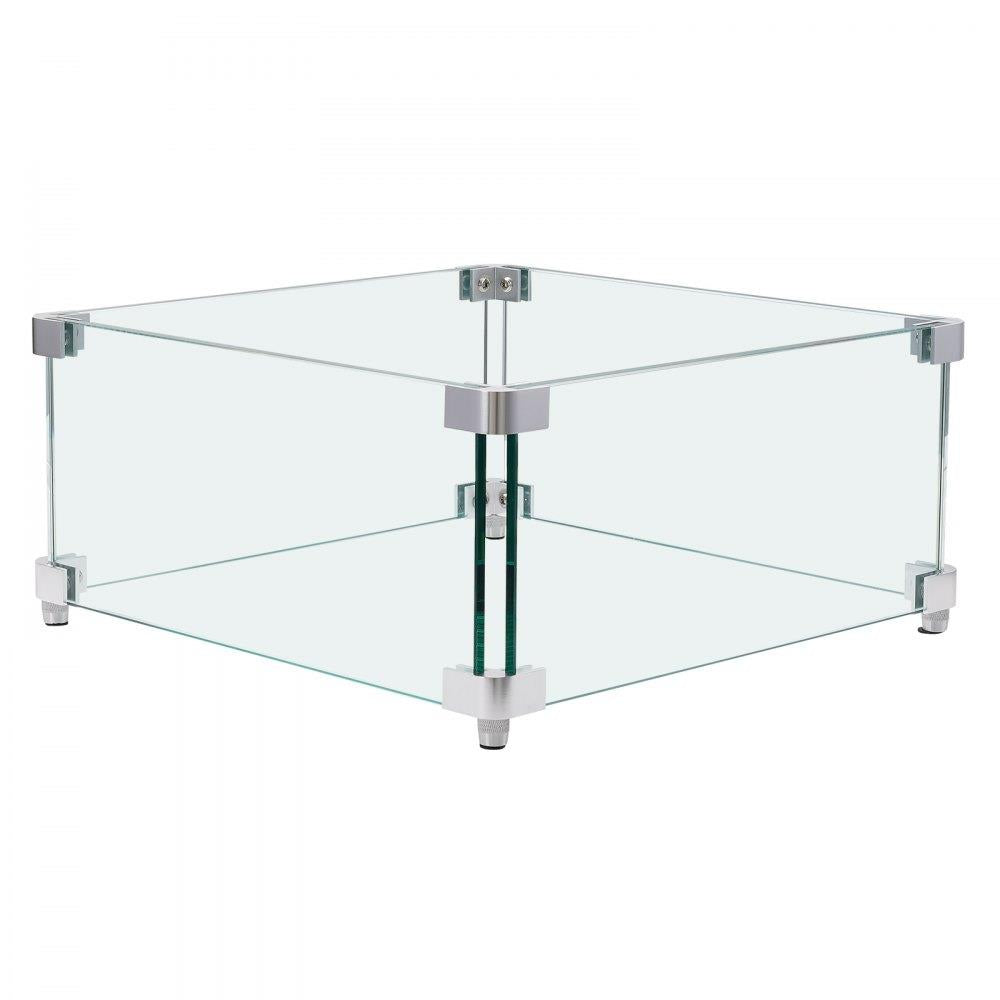 Gas Fire Pit Wind Guard for Square Fire Table 15 x 15 x 7 inch Clear Tempered Glass Shield 031 inch Thick with Hard Corner Bracket and Feet