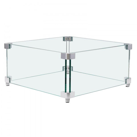 Gas Fire Pit Wind Guard for Square Fire Table 15 x 15 x 7 inch Clear Tempered Glass Shield 031 inch Thick with Hard Corner Bracket and Feet