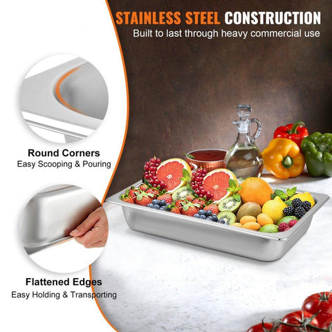 6 Pack Steam Table Pans Full Size 209 x 128 x 39 in 13L Stainless Steel Deep Food Pan Container Anti Jam Hotel Pans Oven Tray