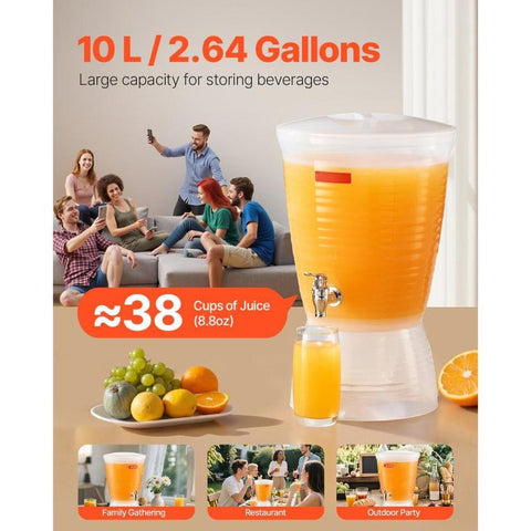 Beverage Dispenser, 2.64 Gallon Drink Dispenser for Parties, Plastic Juice Dispensers with Spigot Ice Chamber, Iced Tea Lemonade Juice Water Dispensers, for Restaurants, Hotels, Parties