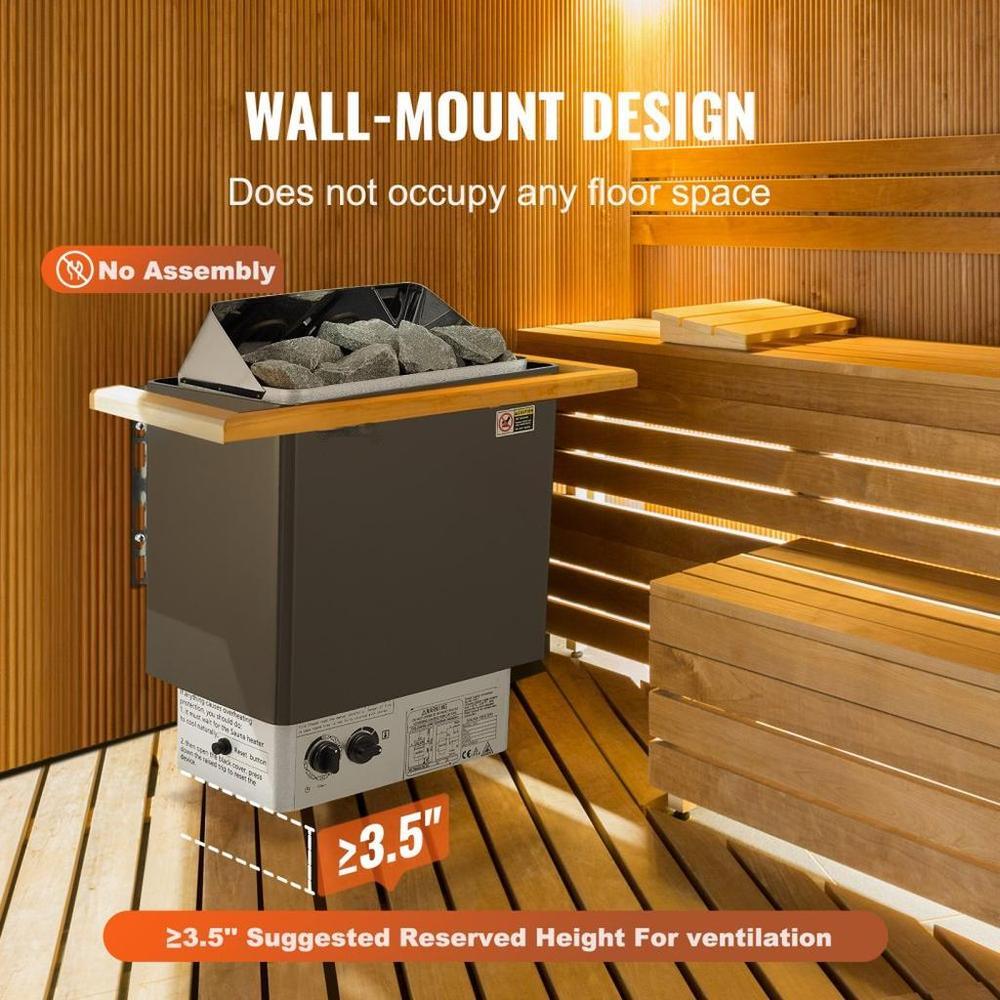 Sauna Heater, 4.5KW 220V Electric Sauna Stove, Steam Bath Sauna Heater with Built-In Controls, 3h Timer and Adjustable Temp for Max. 105-210 Cubic Feet, Home Hotel Spa Shower Use, FCC Certification