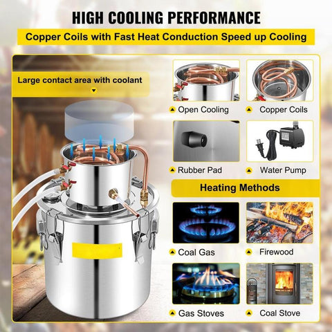 Alcohol Still 13.2Gal/50L, Alcohol Distiller with Circulating Pump, Alcohol Still Copper Tube, Whiskey Distilling Kit with Build-In Thermometer, Whiskey Making Kit for DIY Alcohol, Stainless Ste