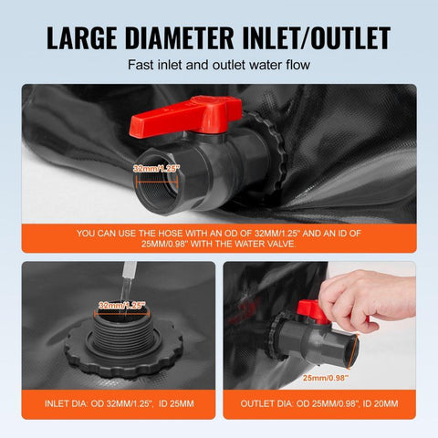 Portable Water Storage Bladder 1427 Gallon PVC Collapsible Water Tank Black