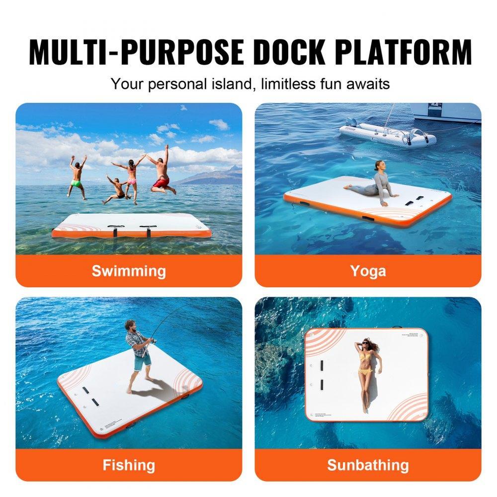 Inflatable Floating Dock, 8 x 6FT Inflatable Dock Platform, Non-Slip Water Floating Dock Mat with Detachable Ladder & Portable Carrying Bag, Floating Platform Island Raft for Ocean Pool Beach