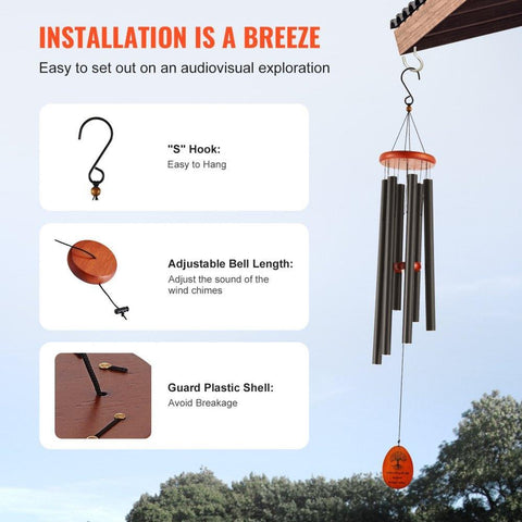 Wind Chimes for Outside, 41 in, Deep Tone Wind Chimes with 6 Tubes, Unique Large Memorial Wind Chimes for Anniversary, Amazing Outdoor Decor for Your Patio, Porch, Garden and Backyard, Black
