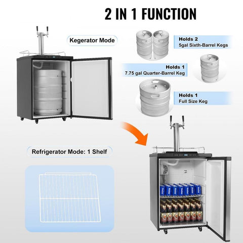 Beer Kegerator Draft Beer Dispenser Full Size Keg Refrigerator Dual Tap