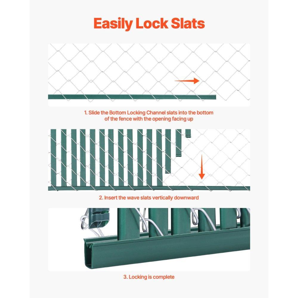 Bottom Locking Privacy Slats, Double-Wall Vertical Bottom-Locking Slats for Chain-Link Fence, High-Density HDPE Chain Link Slats Ideally Fit 4' High Fence for Garden, Farm, Sports Field(Green)