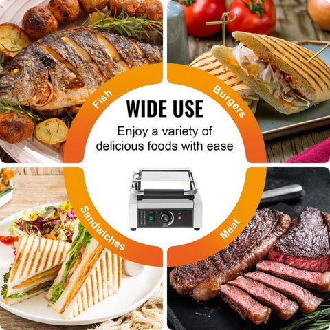 Commercial Panini Press Grill Electric Sandwich Maker Griddle Plate 9 x 9 in