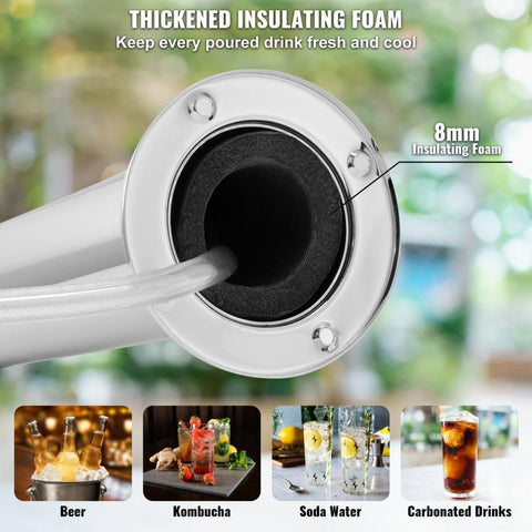 Kegerator Tower Kit, Dual Taps Beer Conversion Kit, Stainless Steel Keg Beer Tower Dispenser with Dual Gauge CGA320 Regulator & D-System Keg Coupler, Self-Closing Spring for Party Bar Home