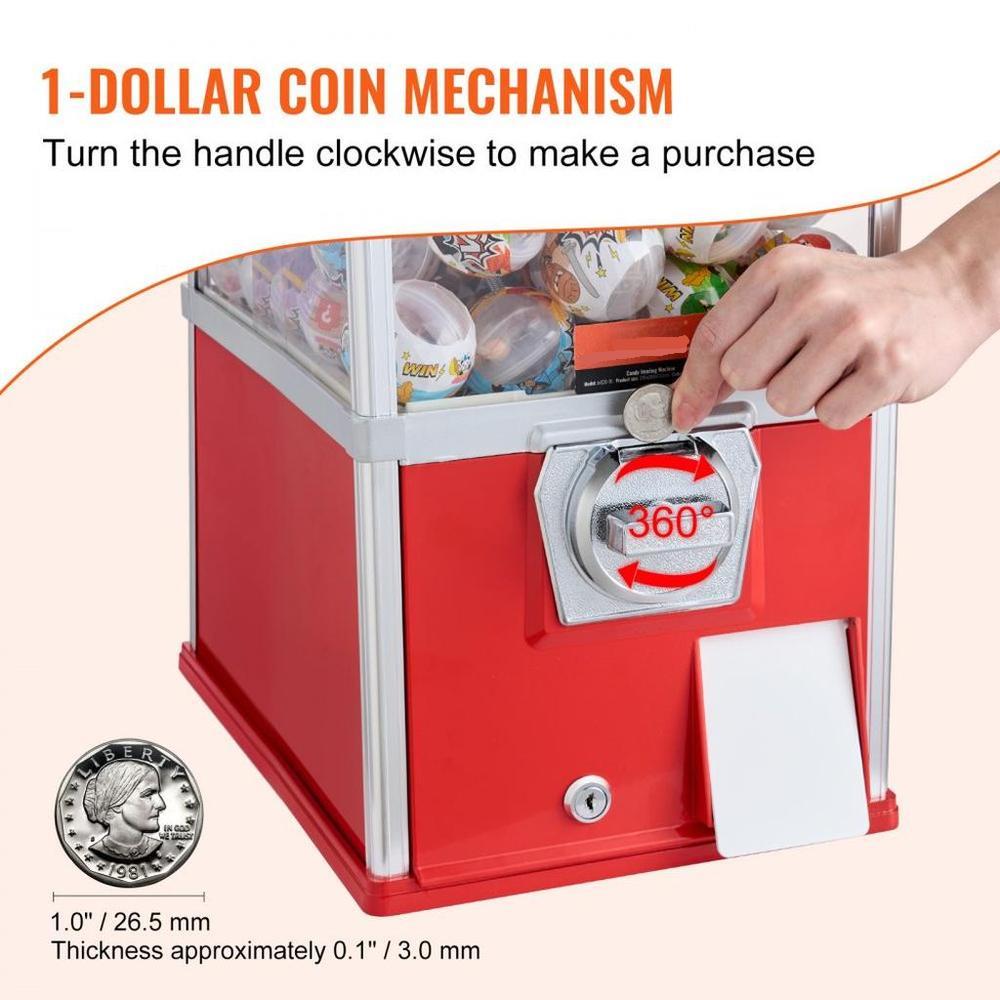 Gumball Machine for Kids, 21" Height Home Vending Machine, PS Bouncy Balls Dispenser, Hold 180 Capsule Toys, Rectangle Bubble Gum Machine for Game Stores, Coin Operated Gumball Bank, Red
