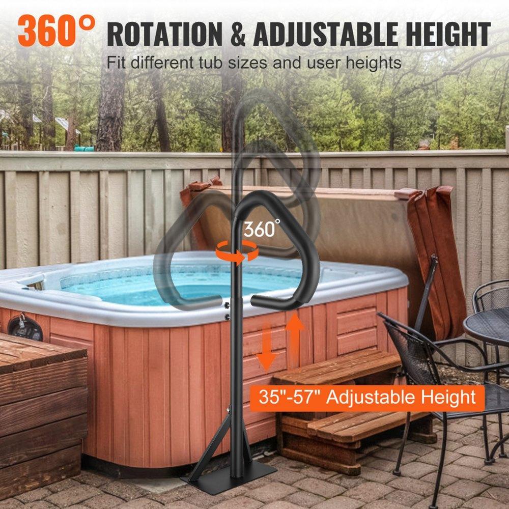 Hot Tub Handrail, 360 Rotatable Spa Side Handrail with 35"-57" Adjustable Height, Rust-proof Aluminum Spa Step Hot Tub Hand Rail with Slide-Under Mount Base for Indoor & Outdoor, 600LBS Capacity