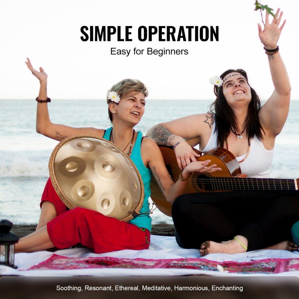 Handpan Drum, 22 in & 9 Notes, D Minor Hand Drum, Hand Pan Drum Instrument with Mallets, 440Hz Handpan Stand & Carry Bag, Steel Healing Sound Drum, Percussion Instruments for Adults Beginners