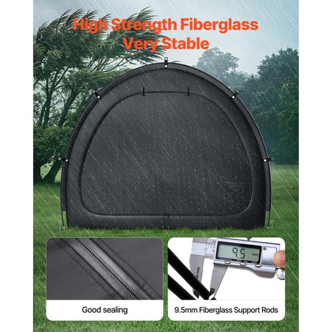 Bike Storage Tent, 1 to 2 Bikes, Outdoor Spacious Bike Storage Tent with Ventilated Window, Waterproof Fan-Shaped Bike Tent with High Strength Fiberglass & Dual Zippers, Fit for Bicycle