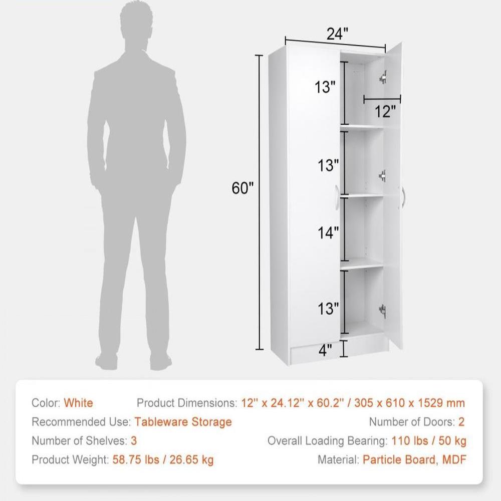 Kitchen Pantry Cabinet 60" Tall Food Pantry Storage Cabinet 110LB Loading