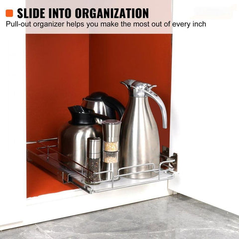 12.5"Wx21"Dx3.5"H Pull Out Cabinet Organizer, Heavy Duty Slide Out Pantry Shelves, Chrome-Plated Steel Roll Out Drawers, Sliding Drawer Storage for Home, Inside Kitchen Cabinet, Bathroom, Under Sink,14"Wx22"Dx7"H Install Size for Cabinet