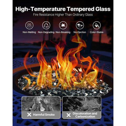 10 lbs Fire Glass 12 inch Fireplace Rocks for Fire Pit Table Black
