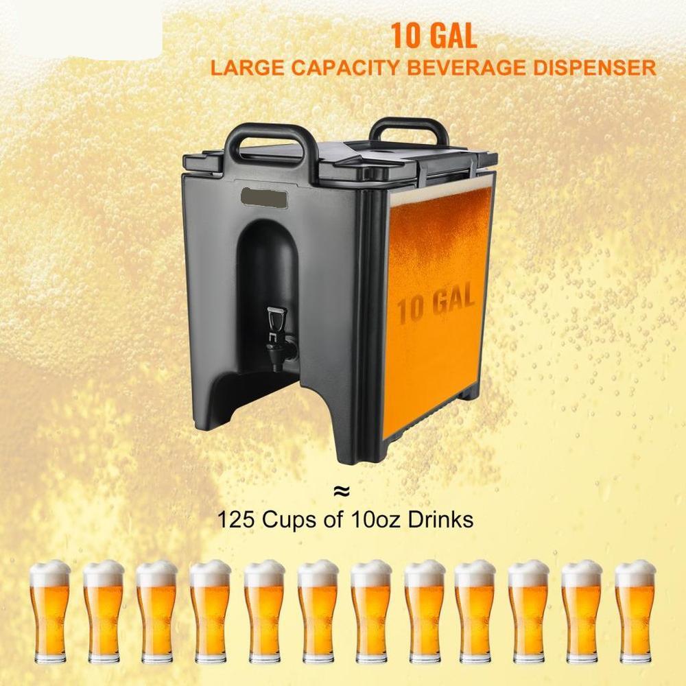 Insulated Beverage Dispenser, 10 Gallon, Food-grade LL9450UP Hot and Cold Beverage Server, Thermal Drink Dispenser Cooler with 1.18 in PU Layer Two-Stage Faucet Handle, for Restaurant Drink Shop