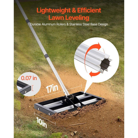 17x10 inch Lawn Leveling Rake with 63.4 inch Adjustable Handle Heavy Duty for Yard