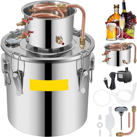 Alcohol Still 9.6Gal/38L, Alcohol Distiller with Circulating Pump, Alcohol Still Copper Tube, Whiskey Distilling Kit with Build-In Thermometer, Whiskey Making Kit for DIY Alcohol, Stainless Stee