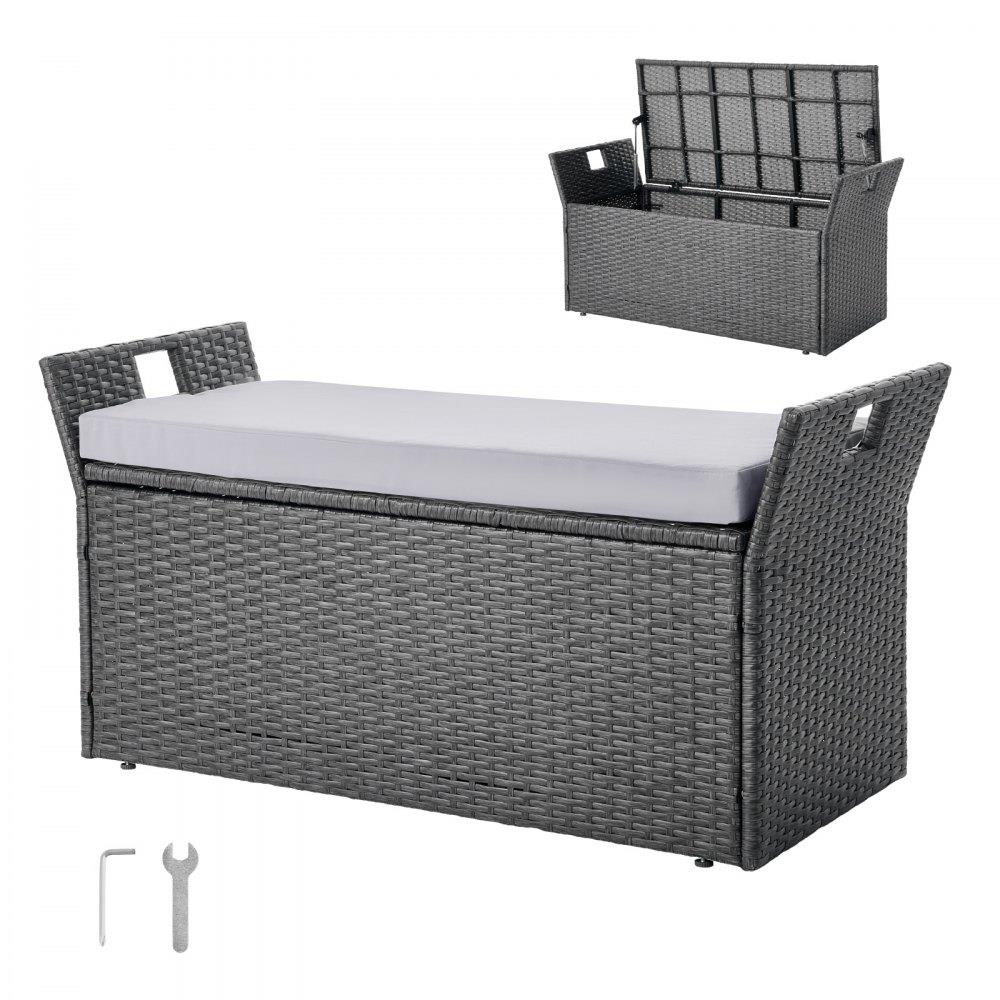 Outdoor Storage Bench PE Rattan 40Gal Deck Box Waterproof Outdoor Seat & Storage