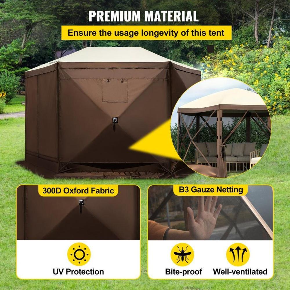 Gazebo Screen Tent, 10 x 10 ft, 6 Sided Pop-up Camping Canopy Shelter Tent with Mesh Windows, Portable Carry Bag, Ground Stakes, Large Shade Tents for Outdoor Camping, Lawn and Backyard