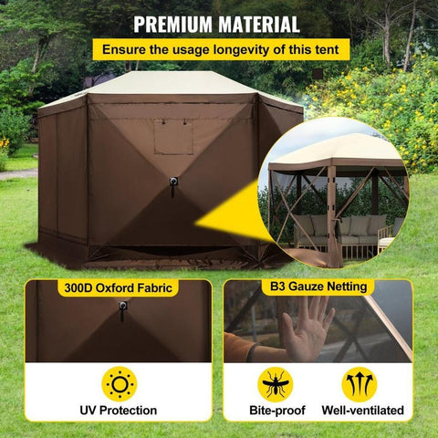 Gazebo Screen Tent, 10 x 10 ft, 6 Sided Pop-up Camping Canopy Shelter Tent with Mesh Windows, Portable Carry Bag, Ground Stakes, Large Shade Tents for Outdoor Camping, Lawn and Backyard