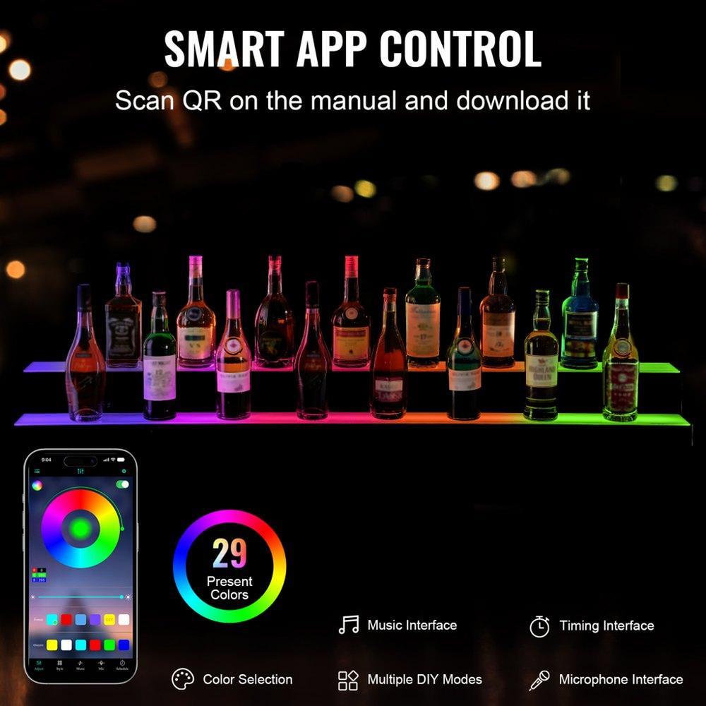 LED Lighted Liquor Bottle Display Bar Shelf RF & App Control 60" 2-Step