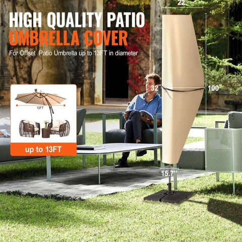 Patio Umbrella Cover for 7ft to 13ft Offset Umbrellas, Water Resistant PU 2000mm, Outdoor Umbrella Cover with Zipper and Rod, Beige