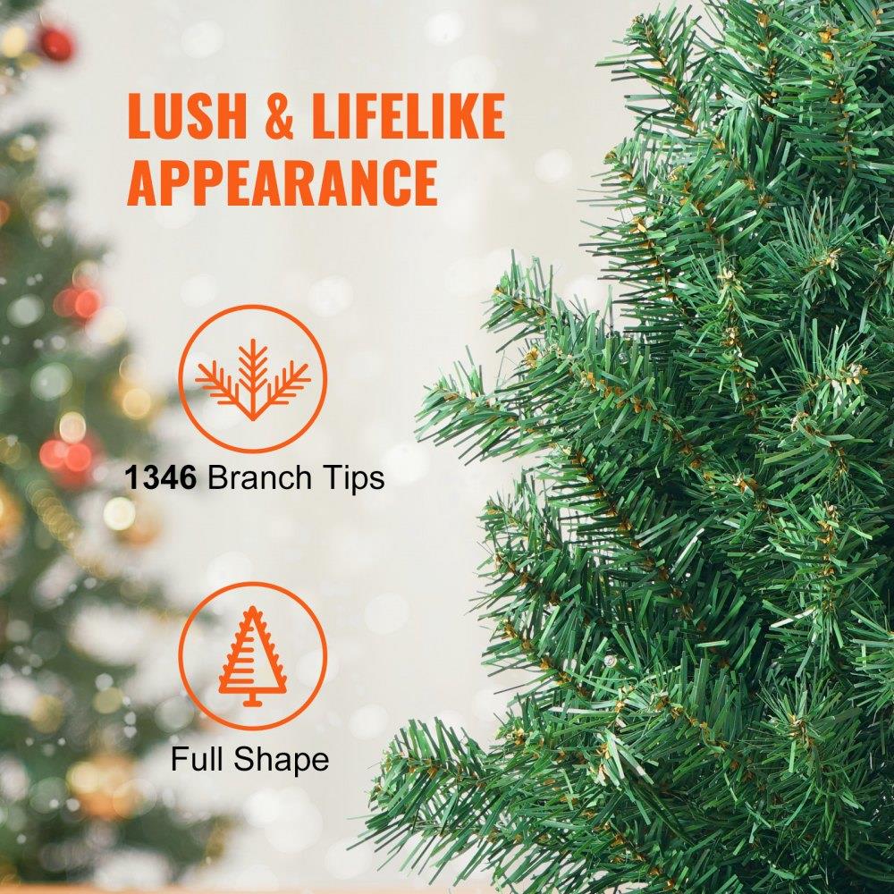 Christmas Tree, 7.5ft Prelit Artificial Xmas Tree, Full Holiday Decor Tree with 550 Multi-Color LED Lights, 1346 Branch Tips, Metal Base for Home Party Office Decoration