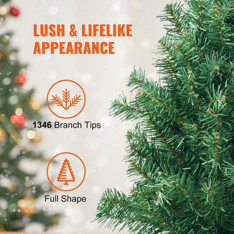 Christmas Tree, 7.5ft Prelit Artificial Xmas Tree, Full Holiday Decor Tree with 550 Multi-Color LED Lights, 1346 Branch Tips, Metal Base for Home Party Office Decoration