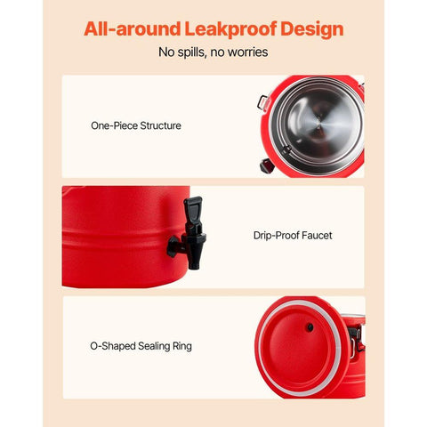 Insulated Beverage Dispenser, 2.2 Gal/8L Thermal Hot and Cold Drink Server Dispenser with Spigot, Food-Grade Cooler Jug with 304 Stainless Steel Interior, for Tea Coffee Restaurant Outdoor