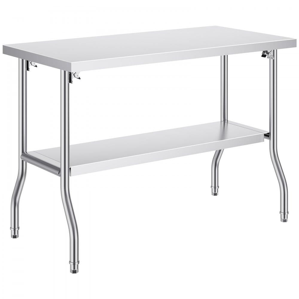 Commercial Worktable Workstation 48 x 24 Inch Folding Commercial Prep Table, Heavy-duty Stainless Steel Folding Table with 300 lbs Load, Kitchen Work Table, Silver Stainless Steel Kitchen Island