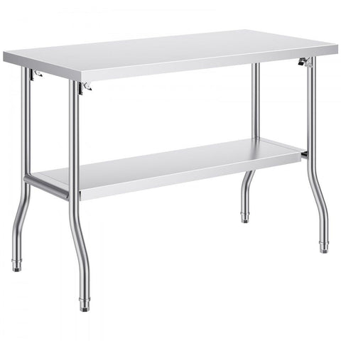Commercial Worktable Workstation 48 x 24 Inch Folding Commercial Prep Table, Heavy-duty Stainless Steel Folding Table with 300 lbs Load, Kitchen Work Table, Silver Stainless Steel Kitchen Island