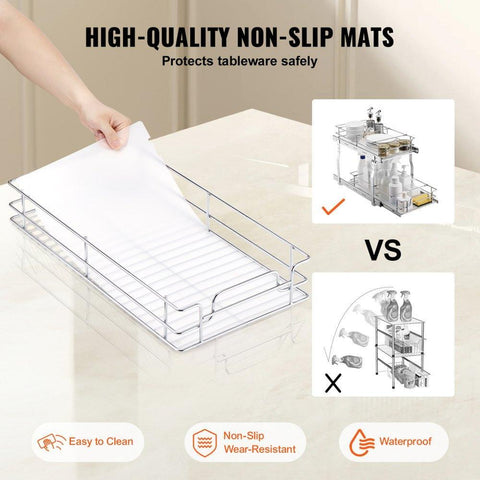 2-Tier 12"Wx21"Dx15"H Wire Pull Out Cabinet Under Sink Organizer Drawer Basket, 13.5"Wx22"Dx18"H Install Size for Cabinet