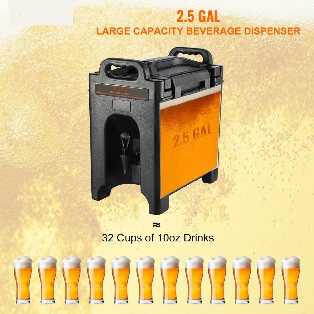 Insulated Beverage Dispenser, 2.5 Gallon, Food-grade LDPE Hot and Cold Beverage Server, Thermal Drink Dispenser Cooler with 0.9 in PU Layer Two-Stage Faucet Handle, for Restaurant Drink Shop