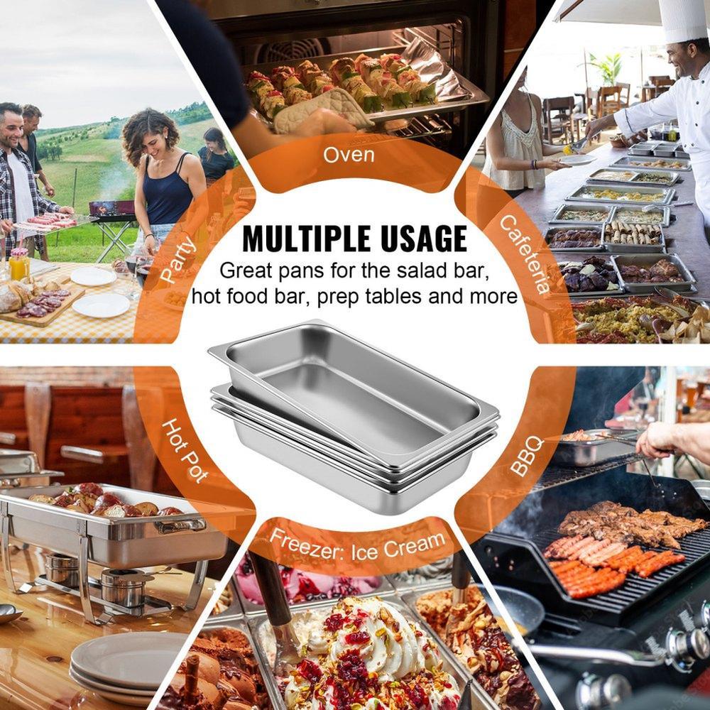 6 Pack Steam Table Pans Full Size 209 x 128 x 39 in 13L Stainless Steel Deep Food Pan Container Anti Jam Hotel Pans Oven Tray