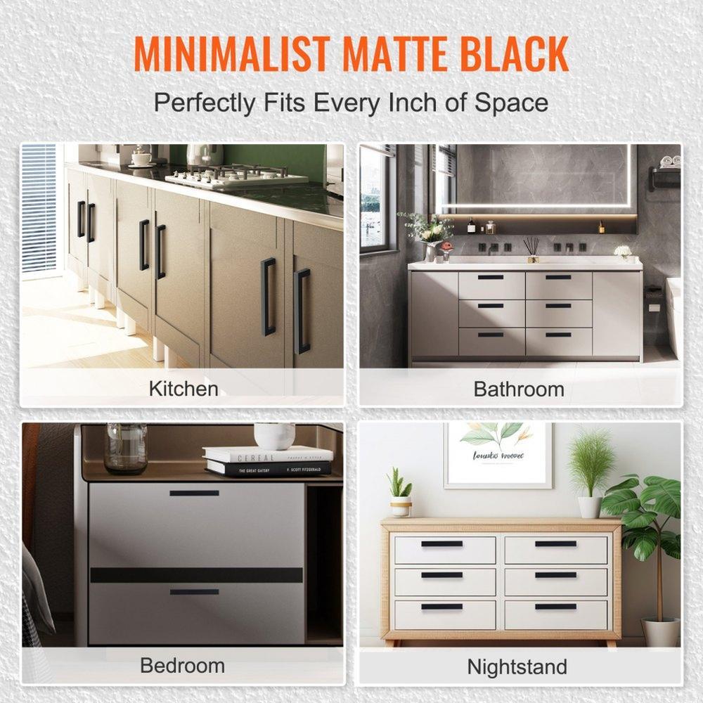 30 Pack Cabinet Pulls, 5.03in / 128mm Center to Center Slim Square Kitchen Cabinet Drawer, Stainless Steel Modern Kitchen Cupboard Door Handles for Kitchen Bathroom Bar Hardware Matte Black