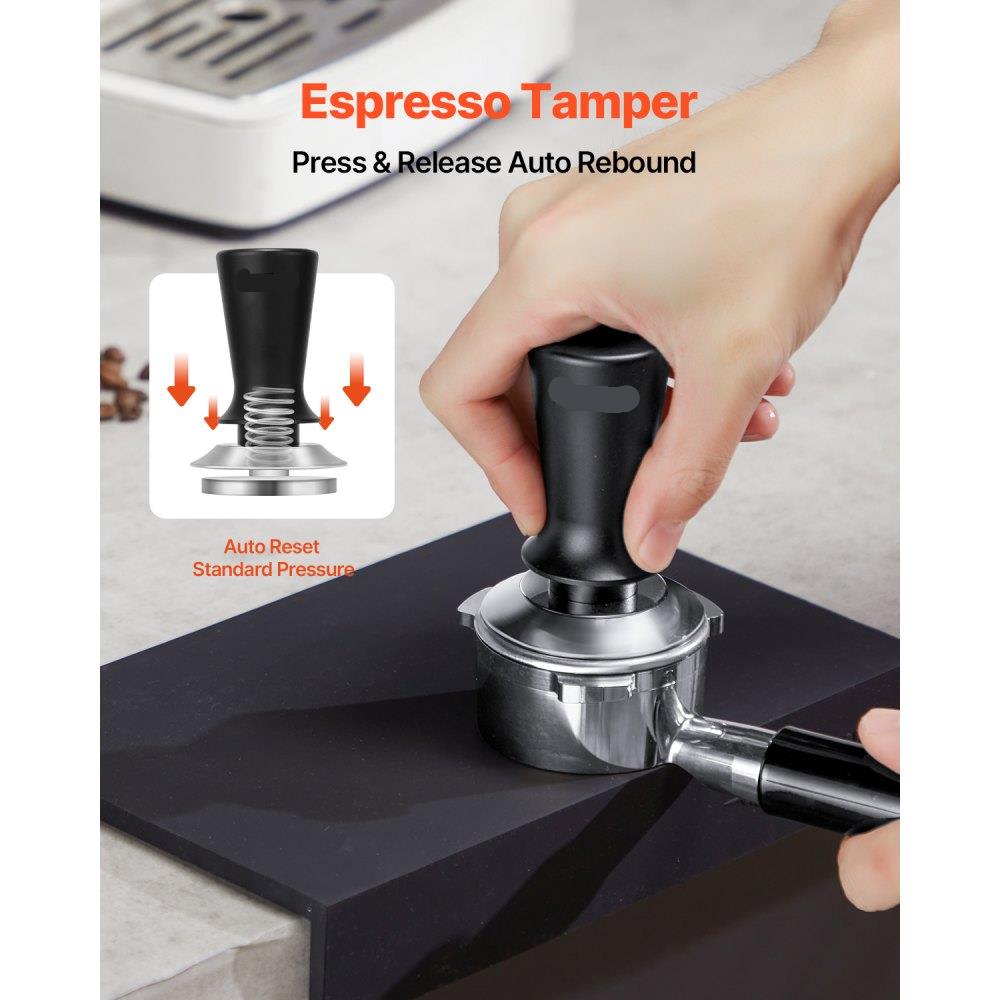 Espresso Tamper 53mm, Spring Loaded Coffee Tamper, 30 lbs Tamper Tool Espresso, Stainless Tamper with Non-Slip Grip