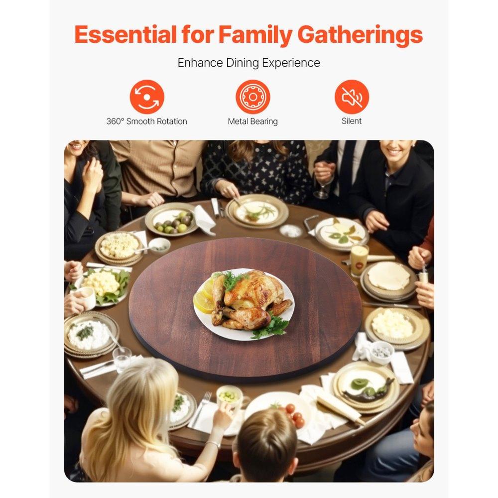 24 in Wood Lazy Susan Turntable, 360° Rotation Round Clear Tabletop Rotating Tray, Acacia Wood Dining Table Centerpiece, Smooth and Silent Spin, for Family Gatherings, Banquets and Weddings