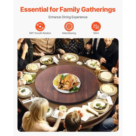 24 in Wood Lazy Susan Turntable, 360° Rotation Round Clear Tabletop Rotating Tray, Acacia Wood Dining Table Centerpiece, Smooth and Silent Spin, for Family Gatherings, Banquets and Weddings