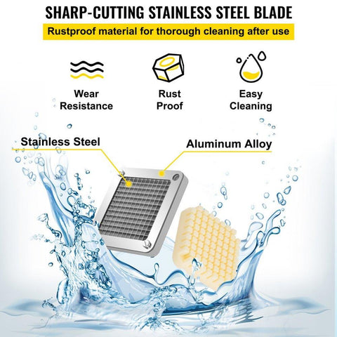 Replacement Chopper Blade, 1/4 inch, 3 PCS French Fry Blade Assembly with 6 Extra Knives, Stainless Steel Dicer Parts and Push Block for Cutting Potatoes Carrots Onions Cucumbers Mushrooms