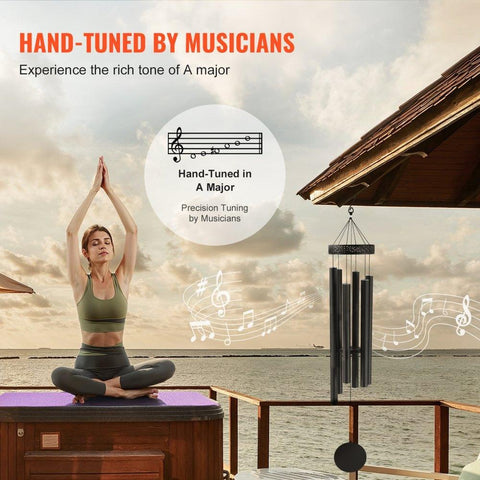 Wind Chimes for Outside, 58 in, Deep Tone Wind Chimes with 6 Tubes, Unique Large Memorial Wind Chimes for Anniversary, Amazing Outdoor Decor for Your Patio, Porch, Garden and Backyard, Black
