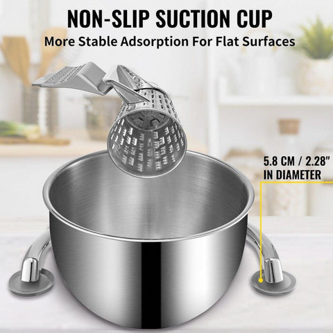 Rotary Cheese Grater, Zinc Alloy Rotary Vegetable Mandoline, Manual Cheese Mandoline w/ 5 Stainless Steel Cutting Cones, Manual Vegetable Grater w/ 2.5L Bowl, Rotary Shredder w/Suction Base